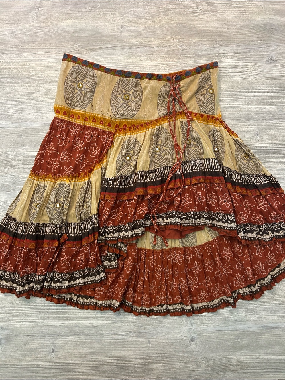 Dolce Cabo Bohemian Tiered Sequin Mirror-Embellished High-Low Skirt One Size